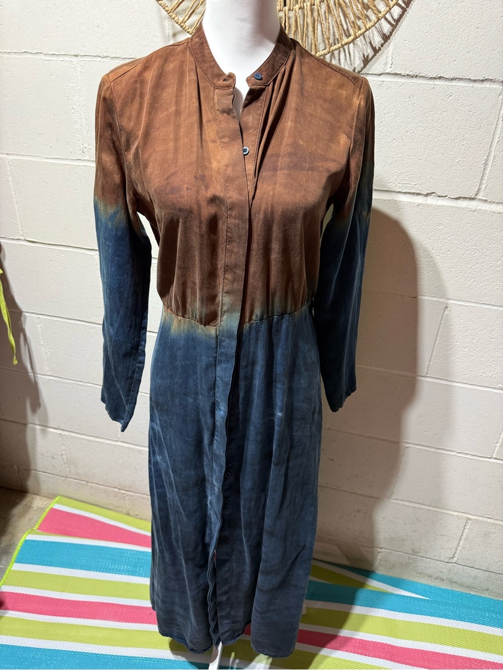 Anthropologie Two-Tone Brown and Blue Maxi Bohemian Dress (missing belt)